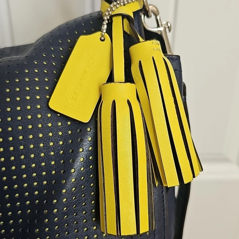 Coach 2012 Romy Top Handle Bag Navy And Chartreuse Perforated